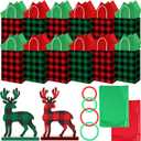 GlikCeil 30 Pcs Christmas Party Game Set 2 Wooden Reindeer Ring Toss 12 Paper Gift Bags Christmas Party Toss Game for Xmas Family Fun Games