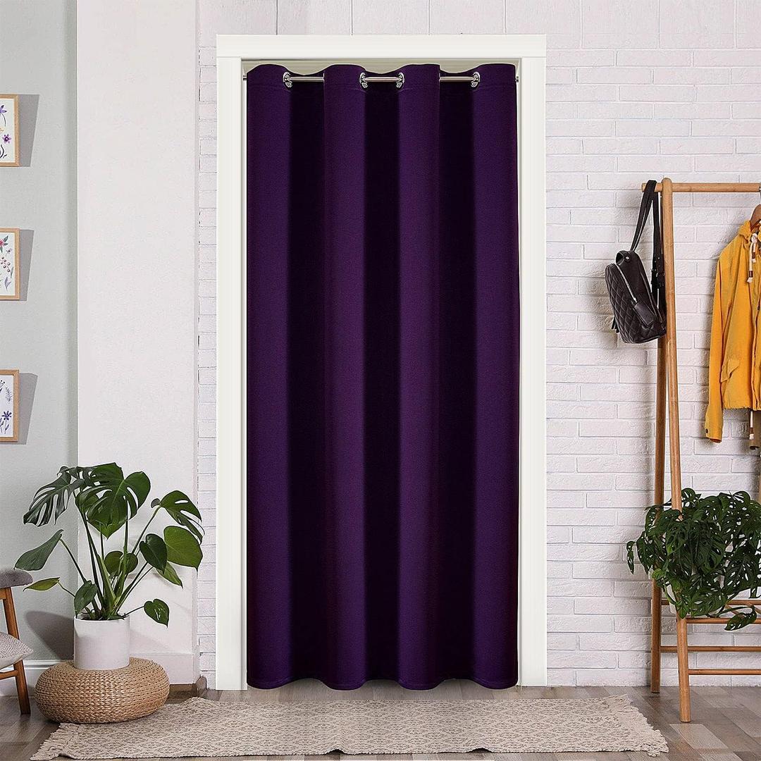 ChrisDowa Blackout Door Curtains for Doorway Privacy, Grommet Closet Curtains for bedroom closet door, Thermal Insulated Temporary Door Cover Room Divider Curtain (1 Panel, Royal Purple, 34 x 80 Inch)