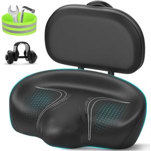 BLUEWIND New Noseless Oversized Bike Seat, Wide Bicycle Saddle Novel Backrest Design for Electric Bike, Universal Fit Exercise Bike or Road Stationary Bike Seat Cushion for Men & Women