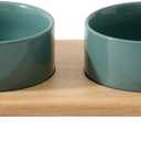 Ceramic Elevated Cat Food and Water Bowl, Kitty Bowl, Raised Cat Dish, Pet Feeder (5.1 in, 2 x Dark Green + Stand)