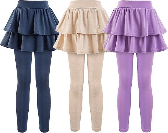 sinta 3 Pack Girls School Uniform Pants Girls Leggings with Skirt Winter Warm Leggings , Size: 120