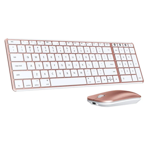 seenda Bluetooth Keyboard and Mouse for Mac, SKM64-2 Multi-Device Rechargeable Slim Wireless Keyboard Mouse Stainless Steel Full Size, Compatible with MacBook Pro/Air, iPad, iMac - White Rose Gold