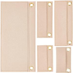 CREATCABIN 5Pcs Tan Beige Purse Felt Insert Organizer 5 Sizes Wool Tote Bag Organizer with Eyelet Bag Classic Inner Pocket Storage Multipurpose Handbag for Envelope Handbag Travel