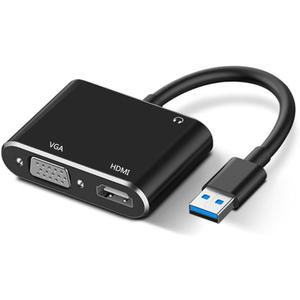 USB A 3.0 to HDMI Adapter for Windows 4K@30hz, HDMI & VGA Splitter Hub for 2 Monitors 1080P Large Screen Display for Multi-Display Video Windows Computer, Desktop, Laptop, PC, Monitor, Projector, HDTV