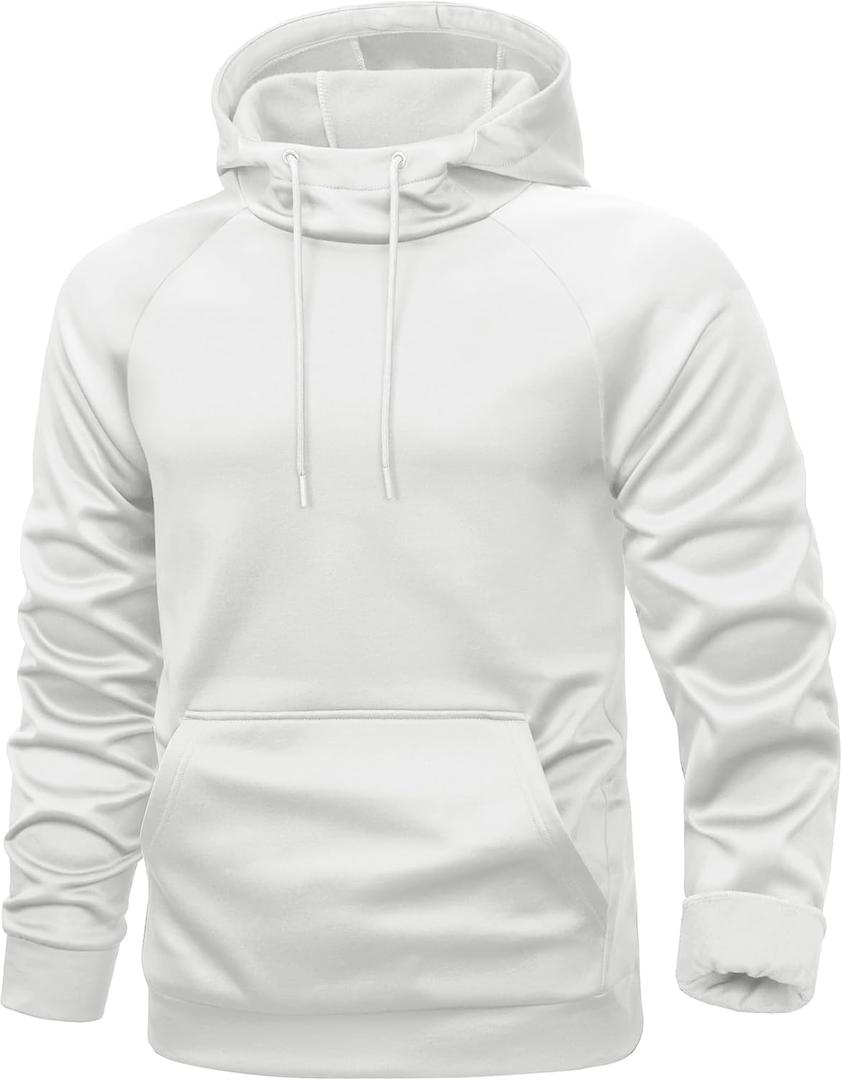 MAGCOMSEN Mens Hoodies Fleece Lined Casual Athletic Sweatshirts Pullover with Kangaroo Pocket (White, XXXL)