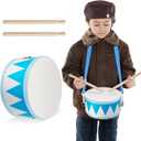 Kids Drum Set 8 Inch Wooden Toy Drum with Adjustable Strap 2 Drumsticks Educational Sensory Musical Instrument Toy Set for Toddlers Kid Baby Boys Girls Gift(Blue Triangle Style)