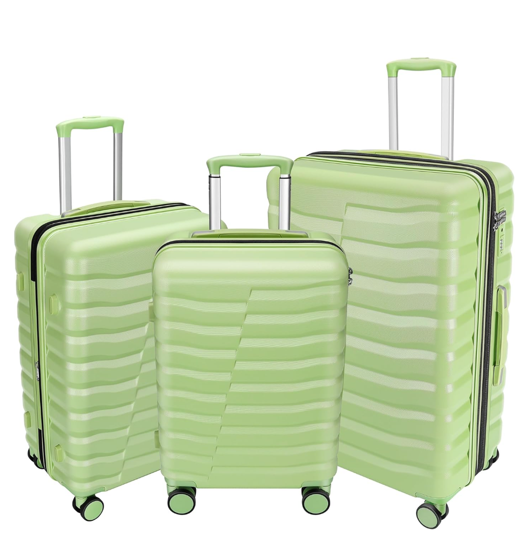 Lightweight Luggage with Spinner Wheels & YKK Zipper, 3-Piece Travel Suitcase ABS+PC Hardshell Luggage Set with TSA Lock, Light Avocado Green (20+24+28 inch)