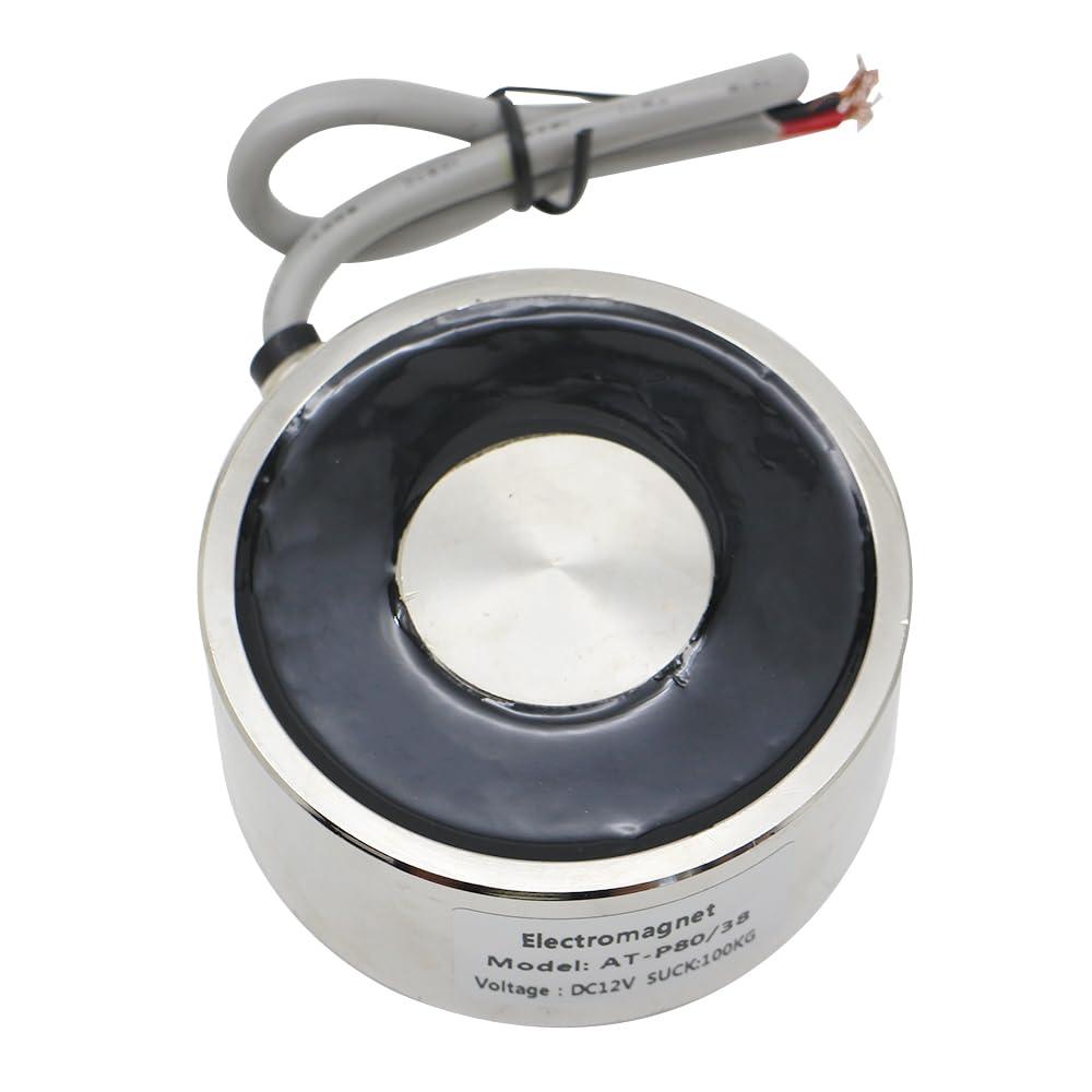 AIRTAK 220LB/100Kg 1000N Sucker Round Electric Magnet Suction Holding Solenoid Lifting Cylinder Electromagnet 80 x 38mm DC12V