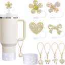 Mity rain 9Pcs Straw Covers Bling Set for Stanley Cup 30oz 40oz, All Accessories Compatible with Stanley Water Bottle, 10MM Silicone Straw Topper and Cup Handle Charms, Silicone Boot