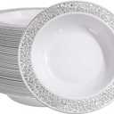 I00000 60 Plastic Soup Bowls 12 oz, Silver Disposable Dessert Salad Bowls, Silver Plastics Party Dishes for Party and Wedding