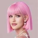 Pink Bob Wig With Bangs 12 Inch Short Bob wig for Women Short Bob Wigs Synthetic Fiber Bob Wigs and Halloween Cosplay Wig With One Cap (Pink)