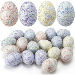 Gemscream 24 Pcs Floral Easter Eggs Bulk Foam Pastel Easter Eggs and Vase Filler Home Trays Basket Vase Bowls Filler Tree Ornaments DIY Spring Party Farmhouse Home Table Decoration 1.57 x 2.36 in