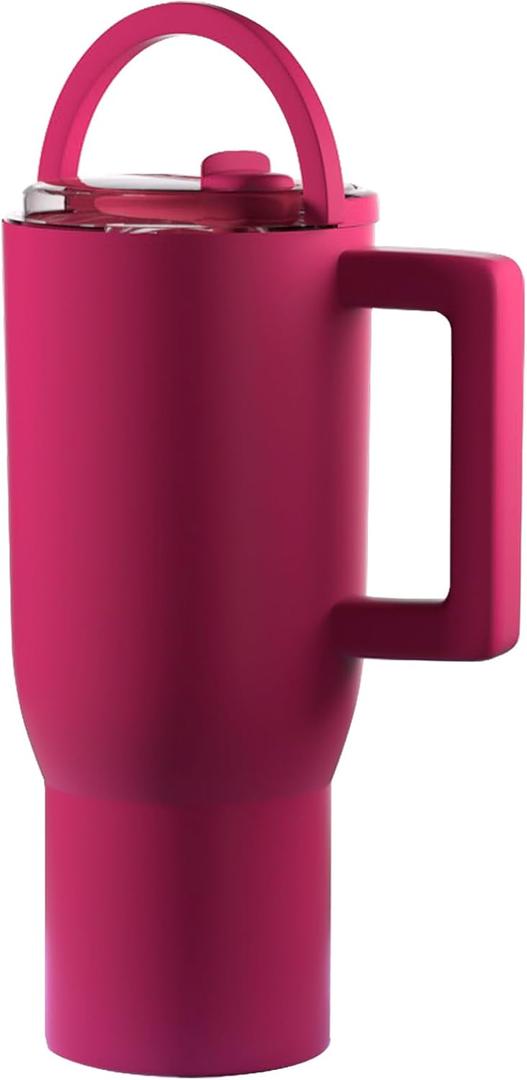 40 oz Tumbler with Handle Flip Straw, 100% Leak Proof Water Bottle Coffee Tumbler Insulated Cup, Stainless Steel & Rubber Base, Travel Mug, BPA Free, Gifts, Nean Megenta, 40 oz