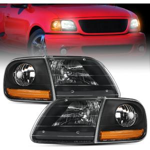 Nilight Headlight Assembly Compatible with 1997 1998 1999 2000 2001 2002 2003 Ford F-150 Expedition Black Housing Amber Reflector