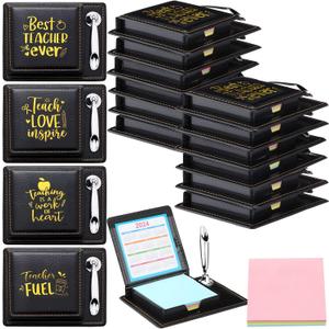 12 Sets Teacher Appreciation Gift Sticky Note Holder with PU Leather Box, Thank You Motivational Pen Holder Bulk Inspirational Gift for Teachers, Coworkers, Employee, Nurse, Staff