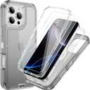 Compatible with iPhone 16 Pro Case with HD Screen Protector, Heavy Duty Shockproof [3 in 1] Clear Phone Cases for iPhone 16 Pro 6.3" (Black)