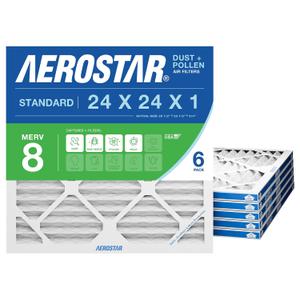 Aerostar 24x24x1 MERV 8 - 6 Count - High Efficiency Pleated HVAC, Furnace & Air Conditioner Filters - Removes Dust, Lint, Mold & Allergy-Causing Pollen