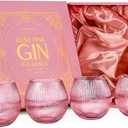 GLASSIQUE CADEAU Vintage Blush Pink Art Deco Gin and Tonic Glasses with Gold Rims | Set of 4 | 13.5 oz Stemless Crystal Balloons for Drinking Gin Cocktails | Retro Gift Goblets for Gin Lovers