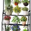 Plant Stand, 3 Tier Moveable Tall Corner Hanging Plant Rack for Indoor Outdoor, Black Heavy Duty Metal Multiple Plant Shelf Holder for Garden Balcony Living Room