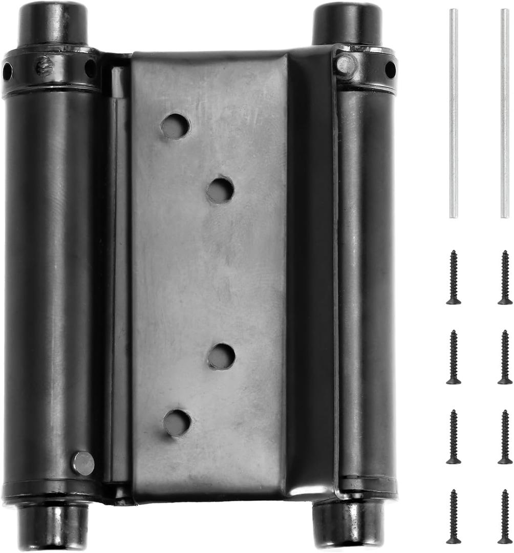 HBL' 4 Pack Swing Door Hinges, 3 Inch Double Action Spring Hinges for Saloon Door, Cafe, Bar, Swinging Doors, Self-Closing Two-Way Door Hinges, Adjustable Tension, Black Stainless Steel.