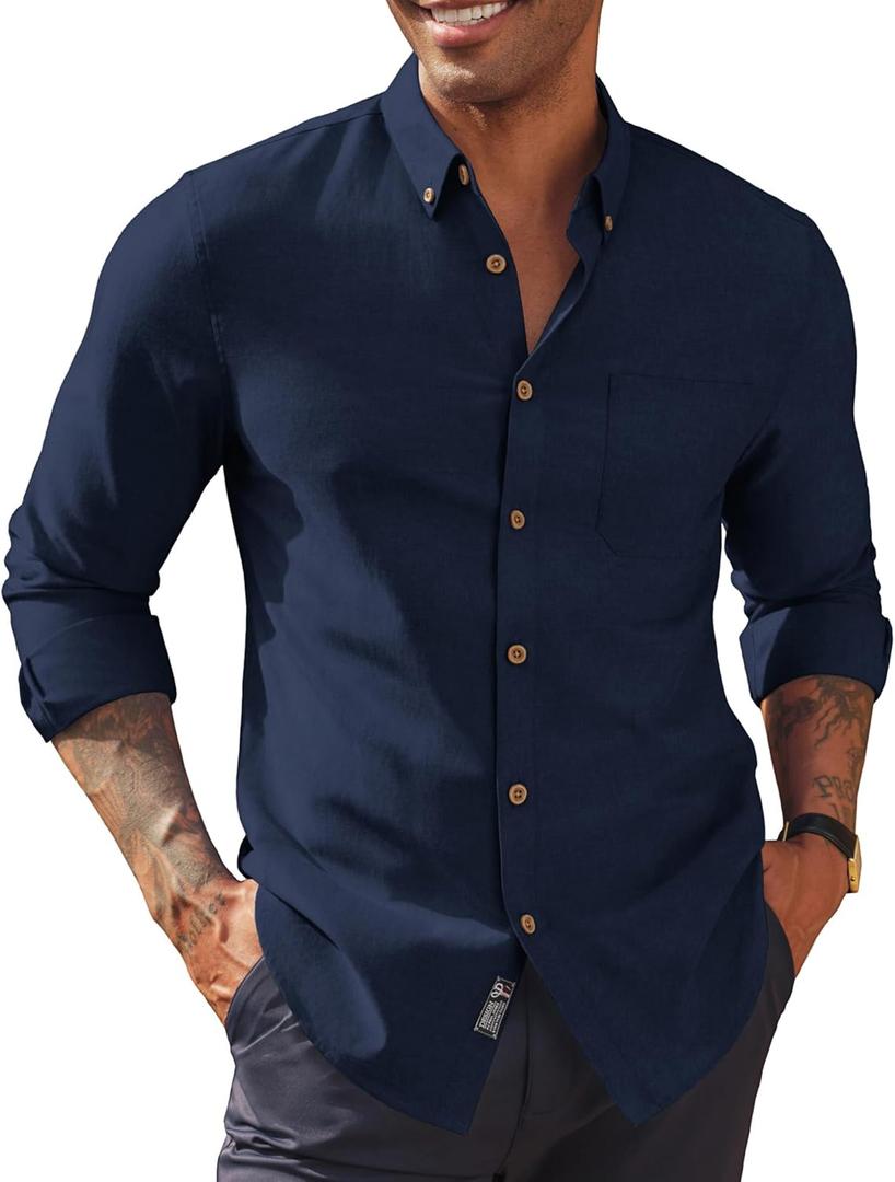 PJ PAUL JONES Men's Oxford Button Down Shirt Long Sleeve Regular Fit Business Casual Dress Shirts with Chest Pocket (Navy Blue), X-Large