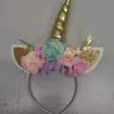 Nishine Unicorn Horn Floral Headband Glitter Ears Pony Head Bands Tiara for Girls Party Birthday Cosplay (Gold&mint)