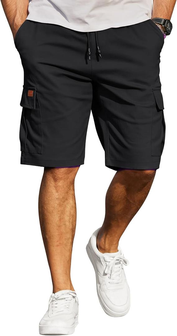 COOFANDY Men's Casual Cargo Shorts 10" Drawstring Elastic Waist Shorts Summer Cotton Chino Work Shorts with 6 Pockets, 3XL