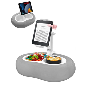 Tablet Pillow Stand, Compatible with 5"12.9" Kindle, iPad, Phone/Tablet, Google, Samsung, 360° Rotating Phone Holder for Bed, Soft Plush Fabric, Detachable Bowl, Reading and Relaxation on Bed, Gray