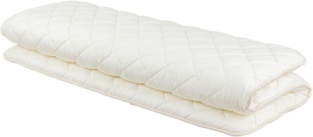 FULI Japanese Futon, Foldable & Portable Floor Lounger Bed, Roll Up Sleeping Pad, Shikibuton, Made in Japan (White, Queen) (Queen (79"L x 59"W x 2"Th))