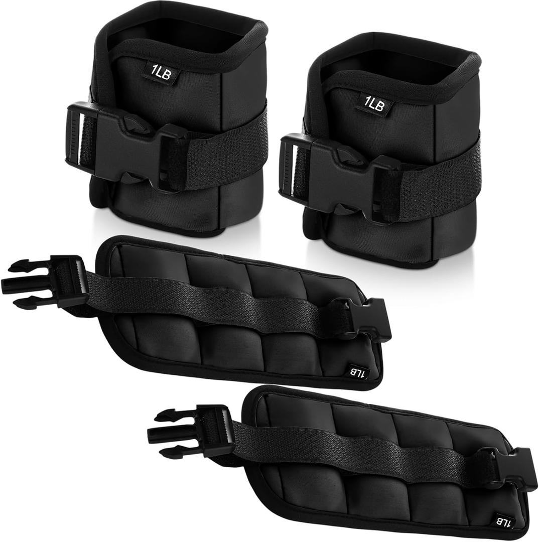 2 Pairs Ankle Wrist Weights for Land or Aquatic Exercise Aqua Cuffs Aqua Aerobics Fitness Bands for Ankle and Wrist Adjustable Weights for Swimming Pool Workout Equipment (1lb, Black)