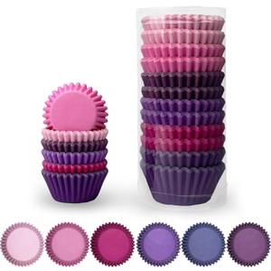 qiqee Mini 300-Count Cupcake Liners Cupcake Cups Food Grade 6 Solid Pink Purple Colors Cupcake Papers Baking Cups Cupcake Wrappers (Mini Size)