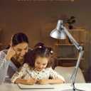 LEPOWER Metal Desk Lamp, Adjustable Goose Neck Architect Table Lamp with On/Off Switch, Swing Arm Desk Lamp with Clamp, Eye-Caring Reading Lamp for Bedroom, Study Room &Office (Silver)