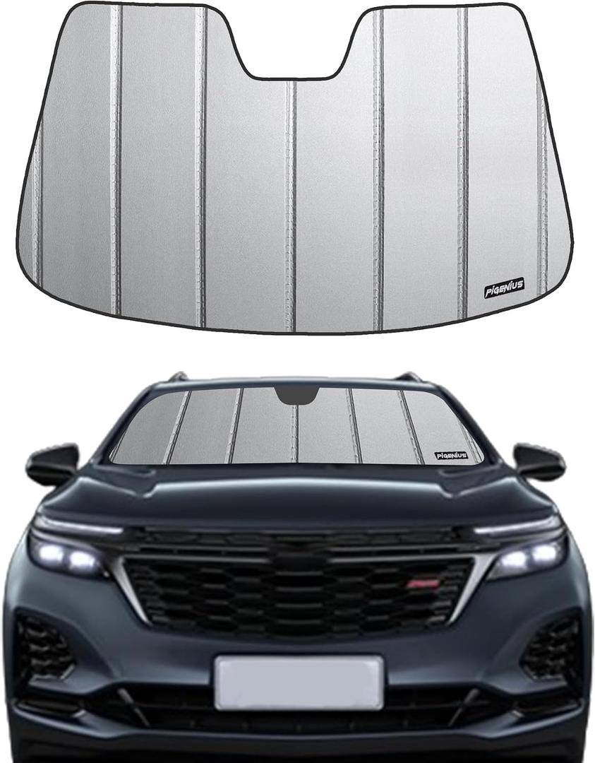 Pigenius Windshield Sun Shade for Chevy Equinox 2018-2024, Premium Grey Leather Finish