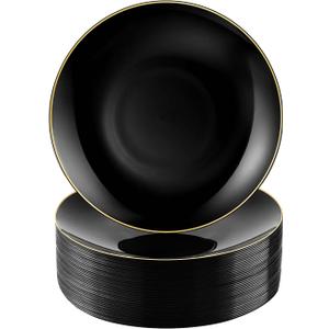 Bestluck 100 PCS Black Gold Plastic Plates, 7 inch Black Disposable Plates for Party, Disposable Dessert Plates for Party, Graduation, Birthday, Wedding