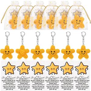 Preboun 6 Set Friends Gifts Crochet Star with Thank You Card  Handmade Smile Positive Star Keychains for Women, Sisterhood, Friendship,Friends,Positive Support Favors