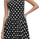 Allegra K Bubble Mini Dress for Women's Boat Neck Sleeveless Polka Dots Y2K Casual Cocktail Dress (Black, XS)