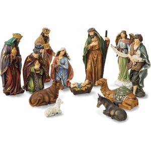 Glitzhome 12Pcs Resin Nativity Figurines Sets for Christmas Indoor Decor, Christian Nativity Sets & Figures Xmas Jesus Collectible Figurines Tabletop Nativity Scene Miniature Statue15.5" x 36.00" (15.5 x 36.00 Inches)