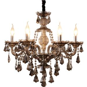Modern Crystal Chandelier 6 Light Smoke Gray Crystal Chandelier Lighting Ceiling Hanging Crystal Light Fixtures for Living Room Dining Room Bedroom