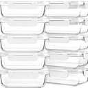 M MCIRCO 10-Pack 22 Oz Glass Meal Prep Containers with Lids - Microwave, Oven, Freezer & Dishwasher Safe - White