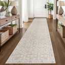 SIILOOM 2.6x14 Washable Runner Rug for Kitchen, Cream Beige Yellow White Grey Soft Classic Runners with Non-Slip, Non-Shedding Distressed Floral Rug for Hallways Entryway Bedroom Laundry Indoor