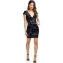 Dress The Population Women's Zoe Cap Sleeve Plunging Sequin Mini Dress, XL