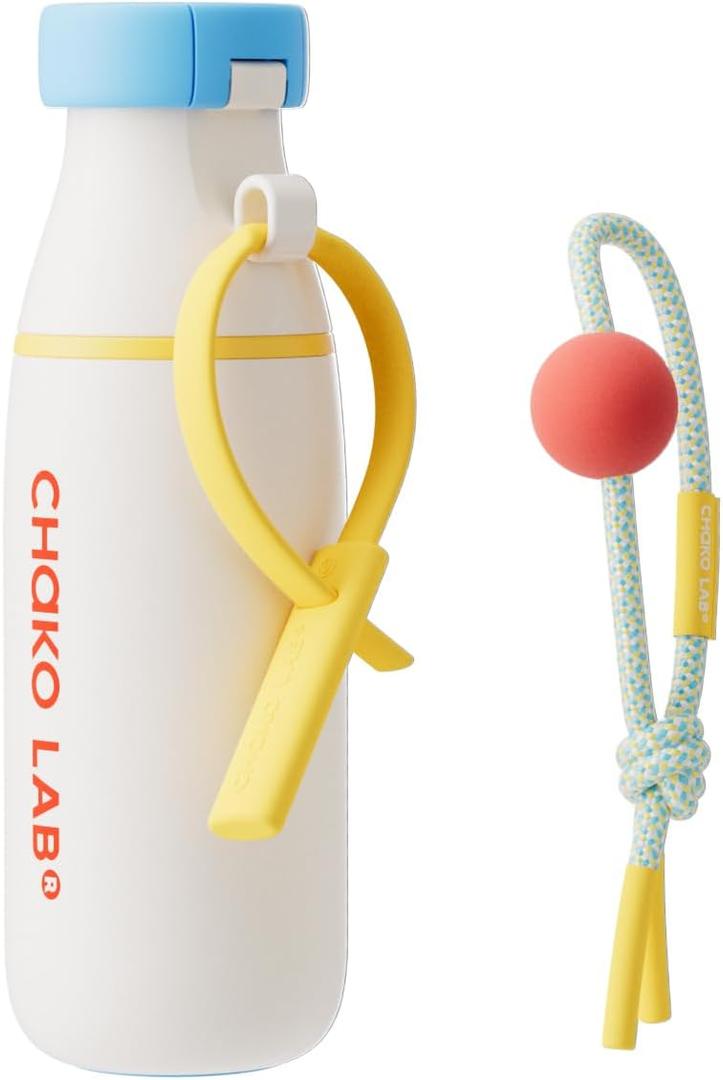 CHAKO LAB Insulated Stainless Steel Water Bottle with Two Strap | BPA-Free Leak Proof | 17oz Bottle with Spout Lid & Straw | Milk Pudding