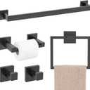 TQKAG Matte Black Bathroom Hardware Accessories Set 5 Pieces, Double Post Pivoting Toilet Paper Holder Set Stainless Steel Square Bathroom Towel Bar Holder Set Wall Mounted