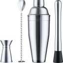 24oz Cocktail Shaker Set - Martini Shaker w Built-in Drink Shaker Strainer, Muddler, Jigger, Mixing Spoon, Recipe Book for Bartending - Bar Shaker/Alcohol Shaker
