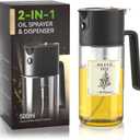 Oil Sprayer for Cooking, 2025 Large Advanced Olive Oil Dispenser Bottle,500ml/17oz Glass Olive Oil Sprayer,2 in 1 Even Spray with Portion Control for Kitchen, Air Fryer, Salad, BBQ - Black