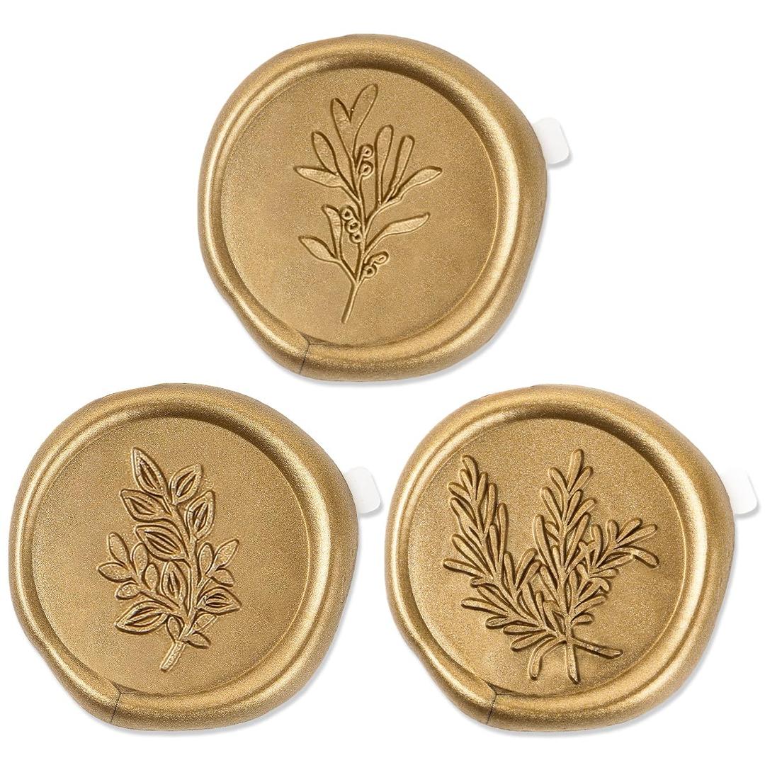 60 Pcs Wax Seal Stickers - Wedding Invitation Accessories Envelope Cards Seal Stickers Vintage Wax Sealing for Wedding Anniversary, Bridal Shower, Gift Wrapping, Christmas (3 Designs in 1 Pack) (Gold)