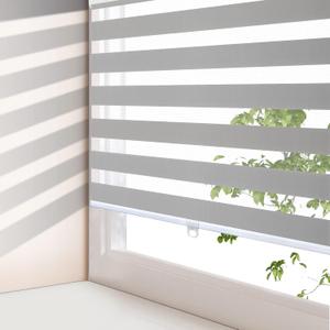 AOSKY Zebra Blinds Cordless Zebra Shades for Windows Free-Stop Roller Windows Shades Dual Layer Light Control for Day and Nigh, Light Filtering Window Shades for Home Easy to InstallW30 X H72, Grey