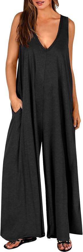 ANRABESS Women's Plus Size Cowl Neck Halter Neck Sleeveless Ruched Wide Leg Jumpsuit M