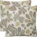 Set of 2 Jacquard Tropical Leaf Pattern Throw Pillow Covers Decorative Pillowcase 20X20 Inches,Green Cream