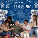 Navy Blue Silver 60th Birthday Decorations for Men or Women Large 60th Birthday Banner and Balloons, Back in 1965 Birthday Backdrop, 60 Year Old Birthday Anniversary Party Decor Supplies